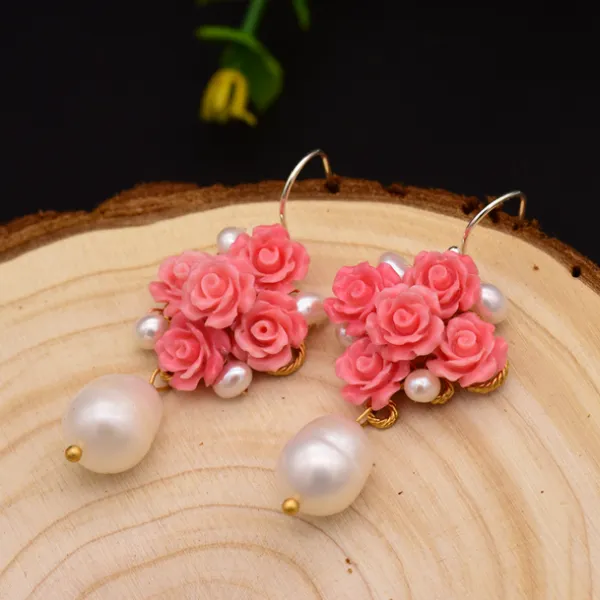 Sterling Silver Coral Pearl Studs