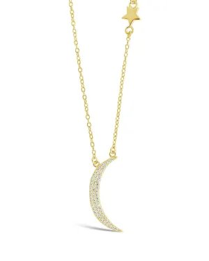 Sterling Silver CZ Moon with Star Charm Necklace