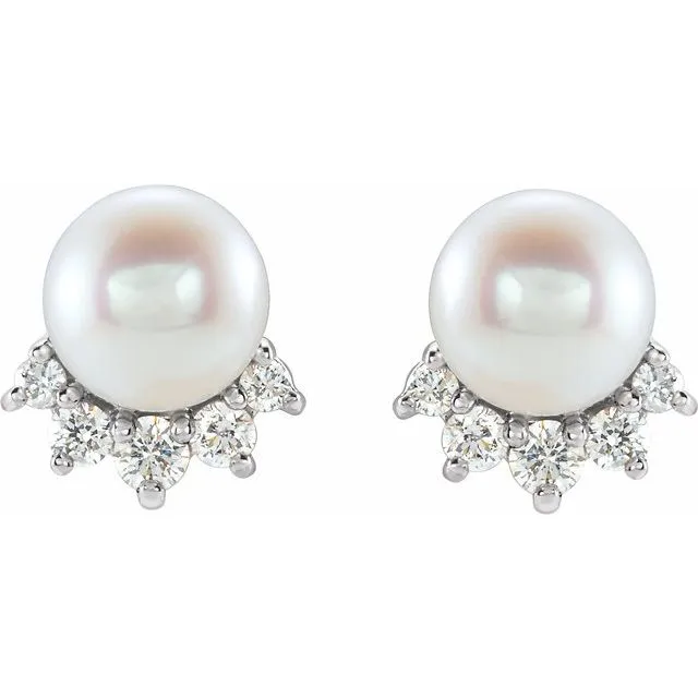 Sterling Silver Freshwater Cultured Pearl & .08 CTW Diamond Earrings