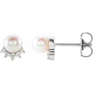 Sterling Silver Freshwater Cultured Pearl & .08 CTW Diamond Earrings