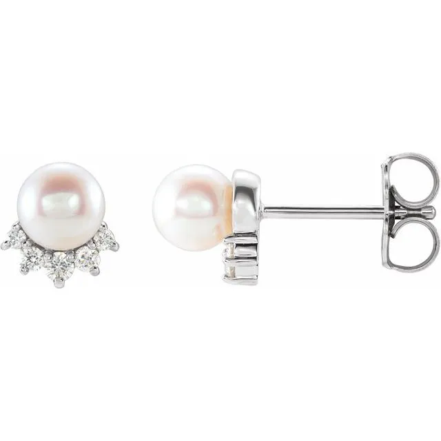 Sterling Silver Freshwater Cultured Pearl & .08 CTW Diamond Earrings