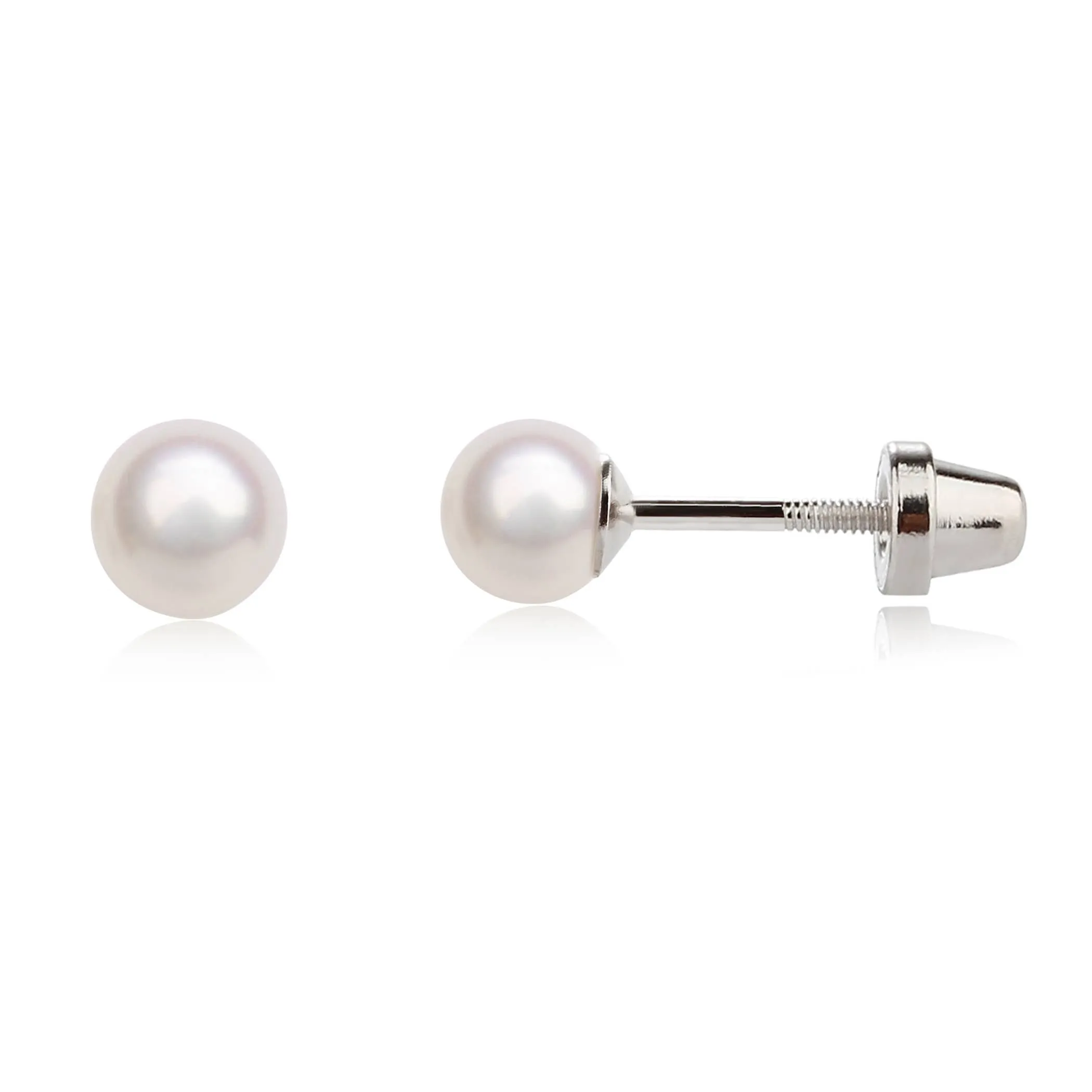 STERLING SILVER GIRLS SCREW BACK WHITE PEARL EARRINGS