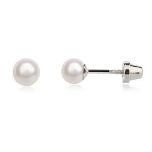 STERLING SILVER GIRLS SCREW BACK WHITE PEARL EARRINGS