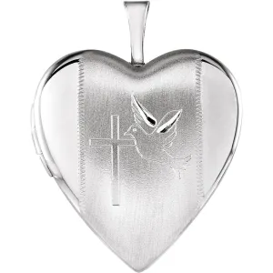 Sterling Silver Heart Locket with Cross & Dove