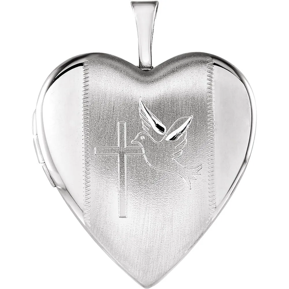 Sterling Silver Heart Locket with Cross & Dove