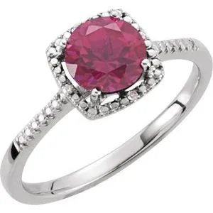 Sterling Silver Lab-Created Ruby & .01 CTW Diamond Ring Size 5