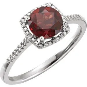 Sterling Silver Mozambique Garnet & .01 CTW Diamond Ring Size 5