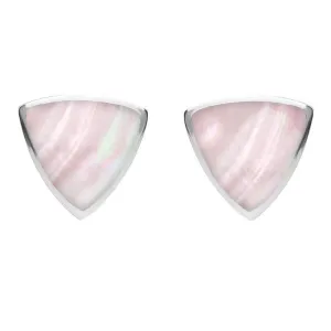 Sterling Silver Pink Mother of Pearl Large Curved Triangle Stud Earrings