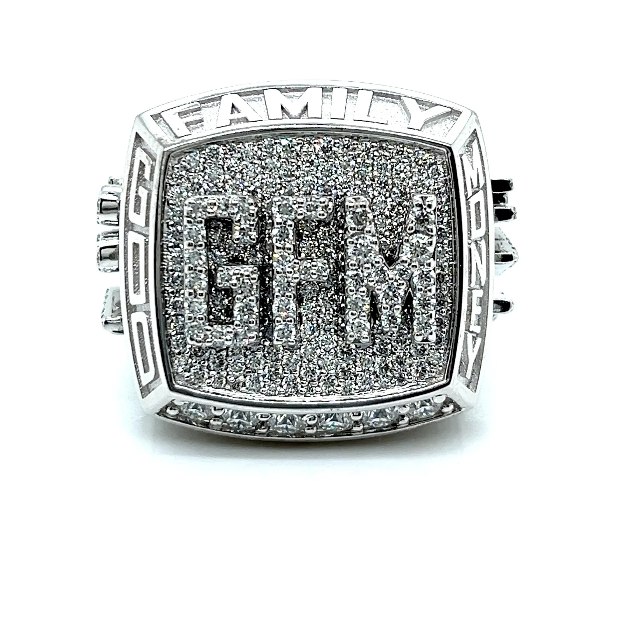 Sterling Silver "GOD FAMILY MONEY' Lab-Created Moissanite Hip Hop Customized Ring