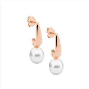 Sterling Silver Rose Gold Plated Freshwater Pearl Drop Earrings