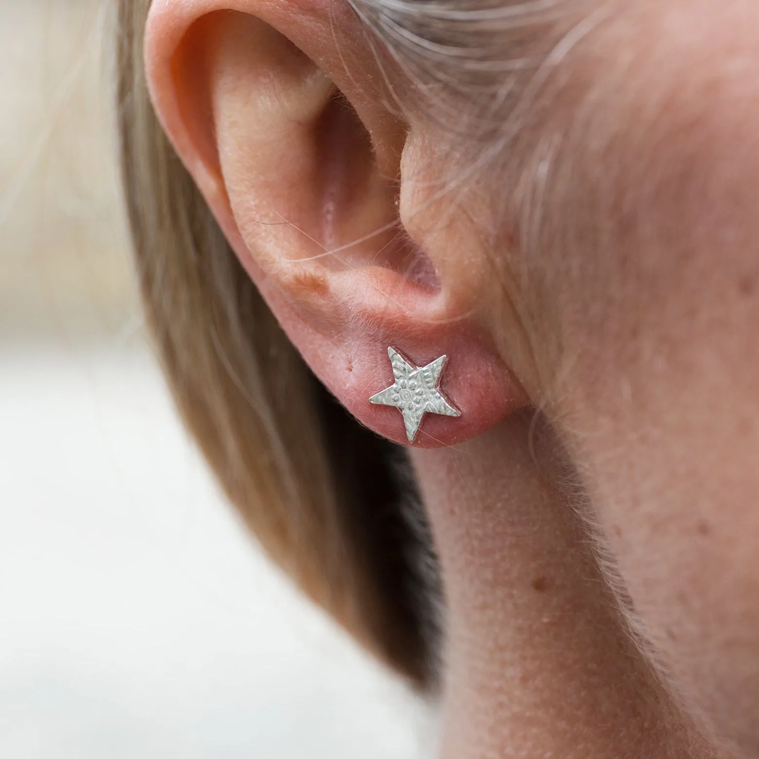Sterling Silver Textured Studs - Star