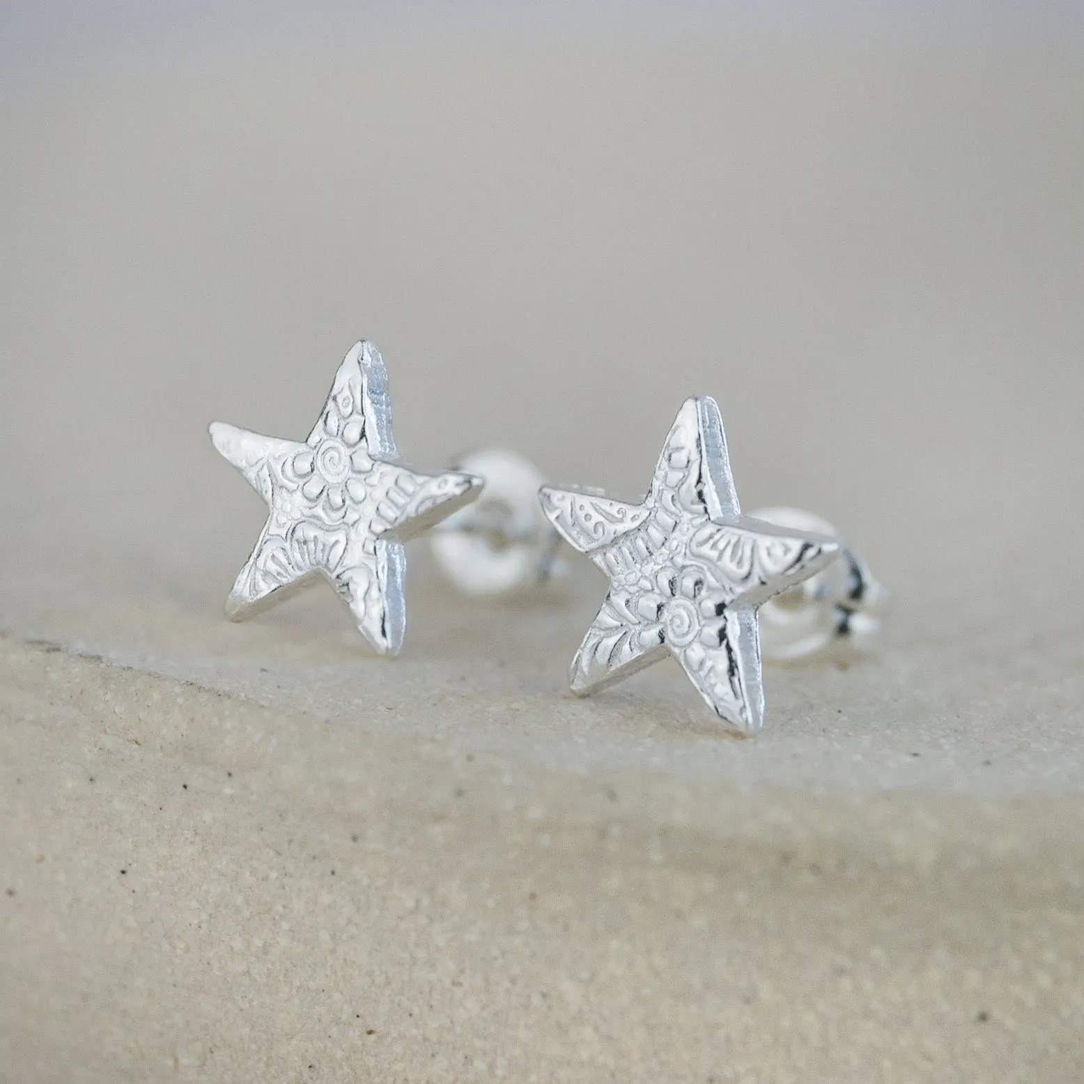 Sterling Silver Textured Studs - Star