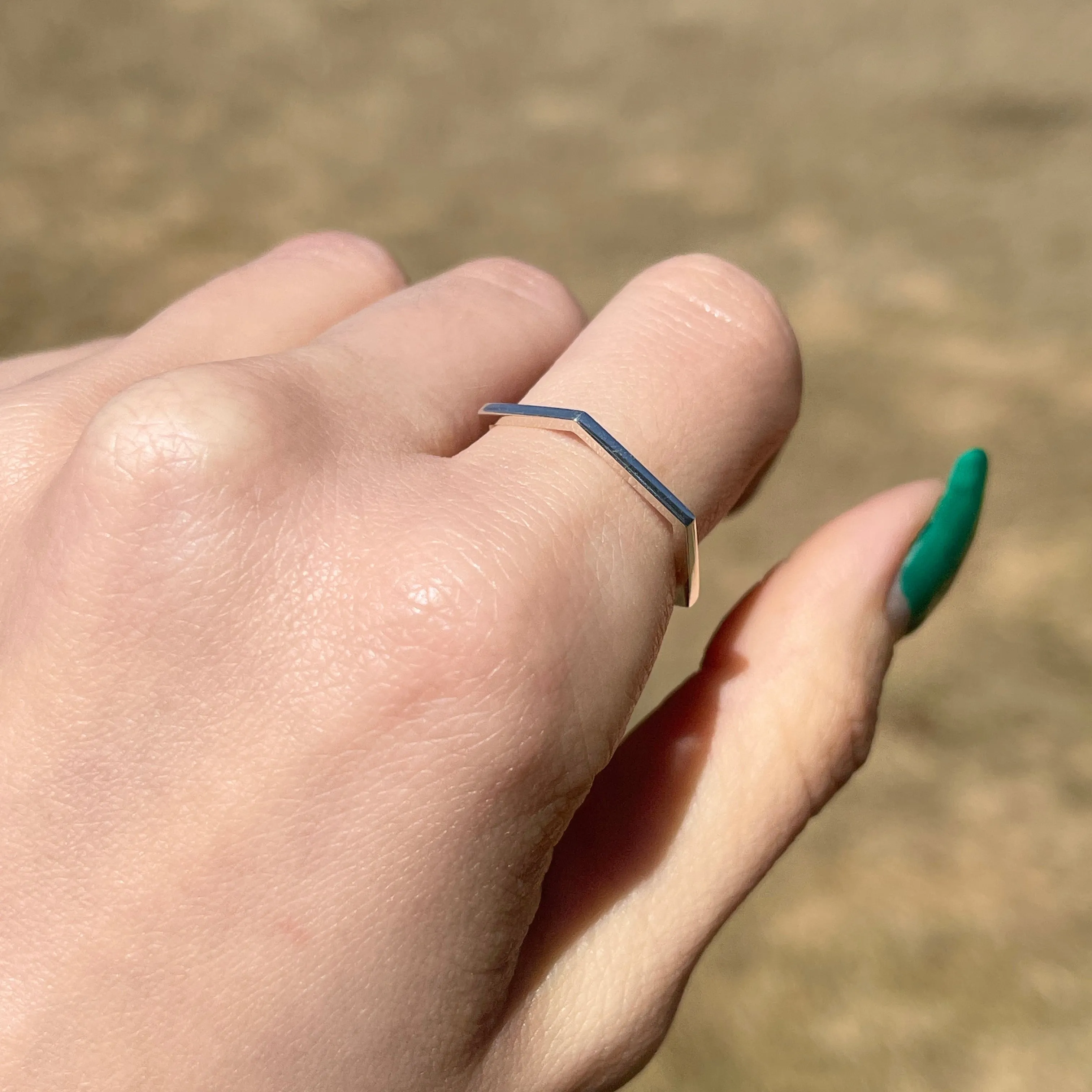 Sterling Silver Thin Hexagon Band Stackable Ring