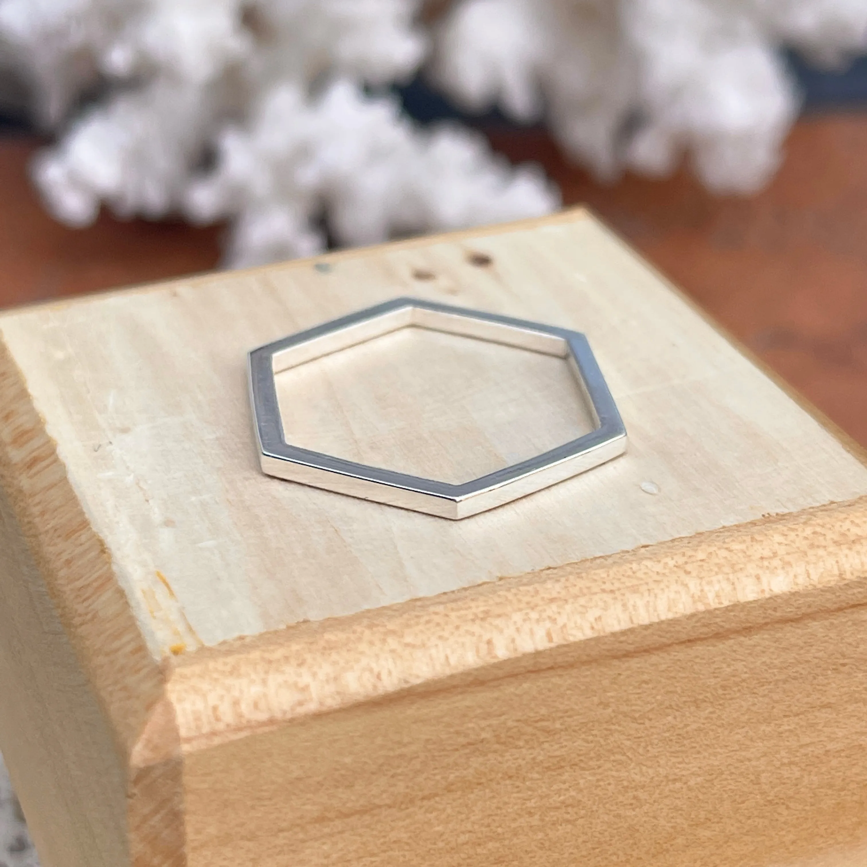 Sterling Silver Thin Hexagon Band Stackable Ring