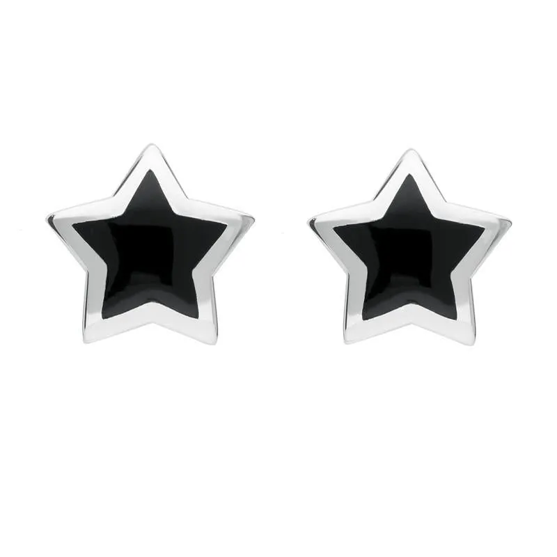 Sterling Silver Whitby Jet Framed Star Stud Earrings