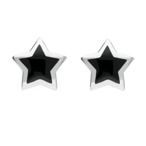 Sterling Silver Whitby Jet Framed Star Stud Earrings