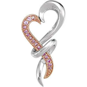 Sterling Silver with Rose Rhodium-Plating Pink Sapphire Heart Pendant