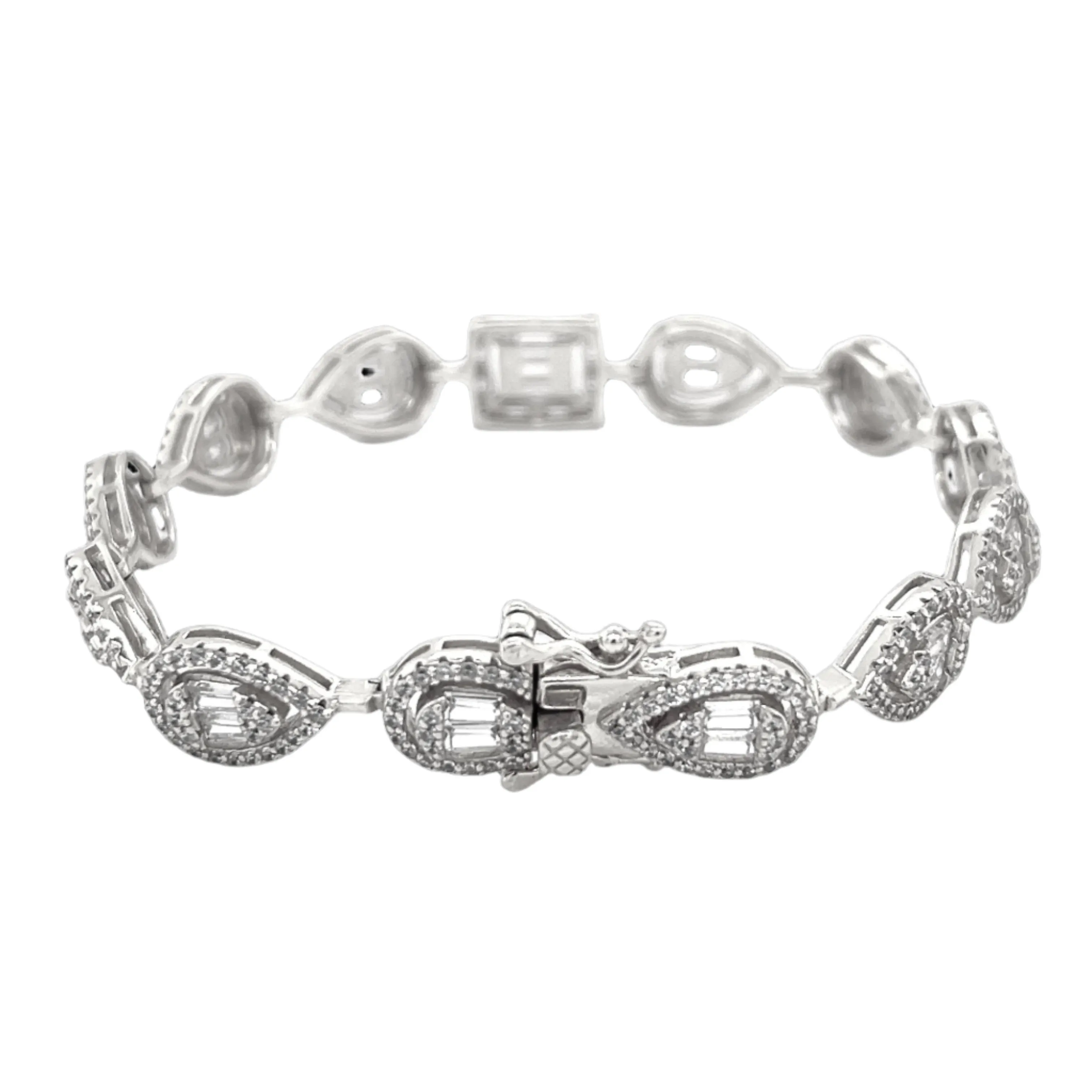 Sterling Teardrop Baguette Link Bracelet - C3128649