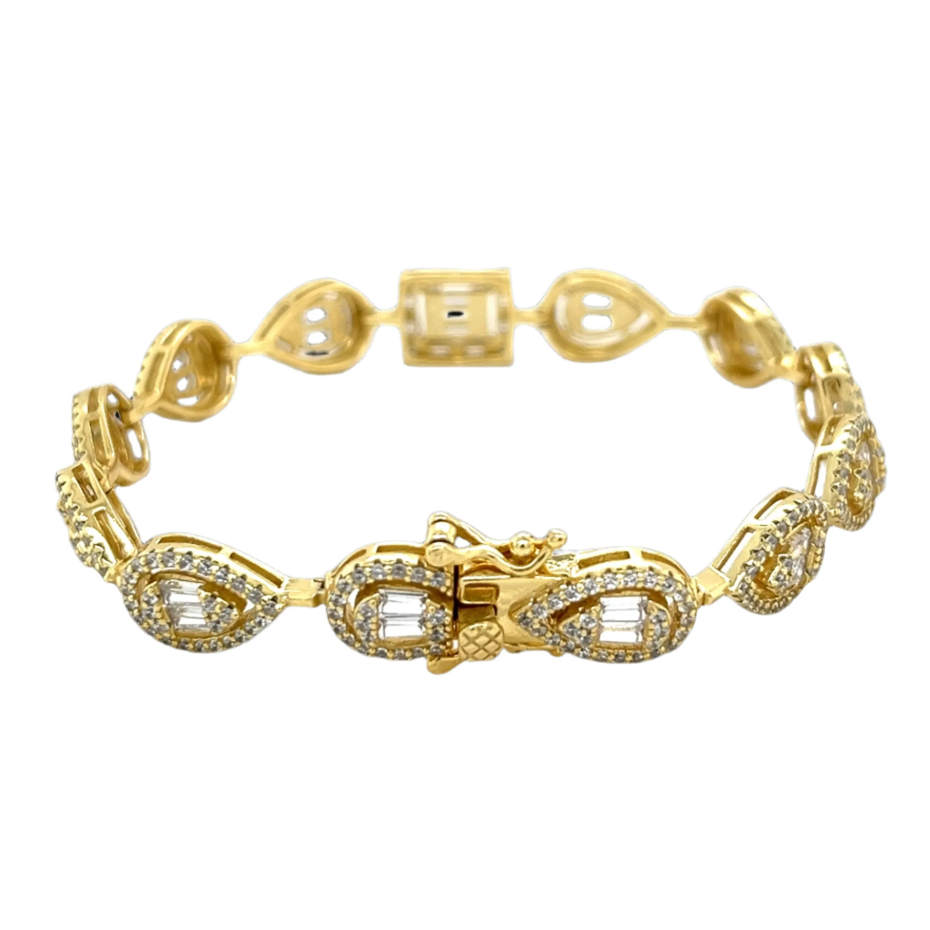 Sterling Teardrop Baguette Link Bracelet - C3128649