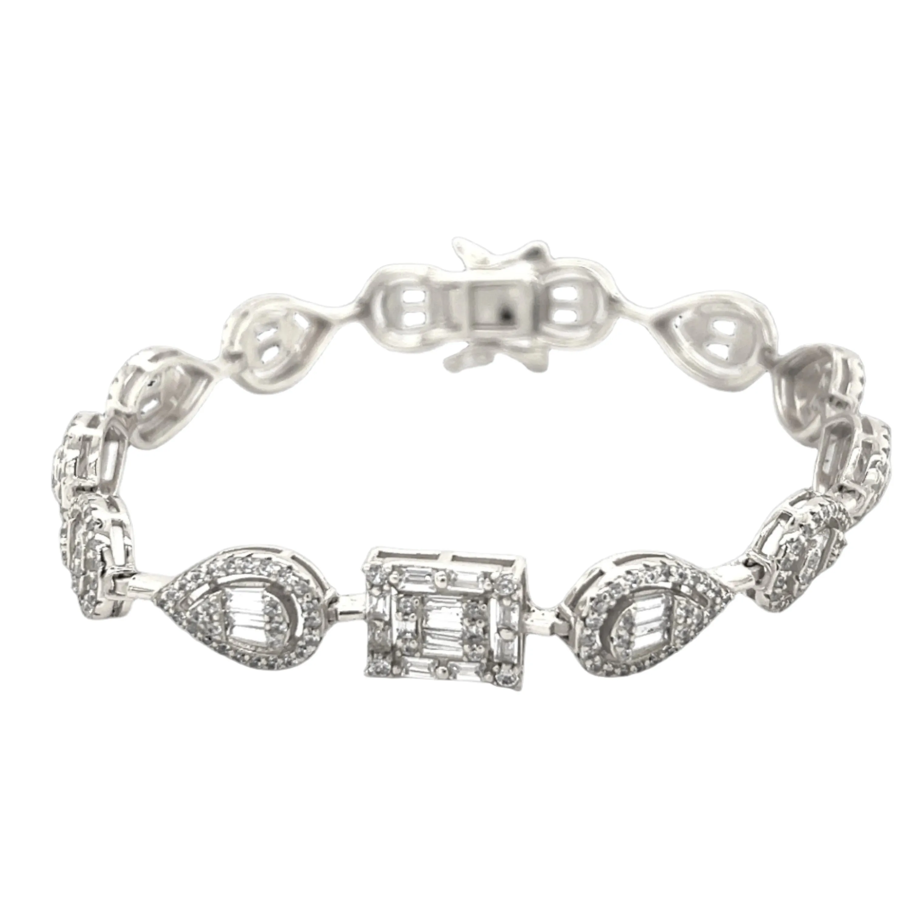 Sterling Teardrop Baguette Link Bracelet - C3128649