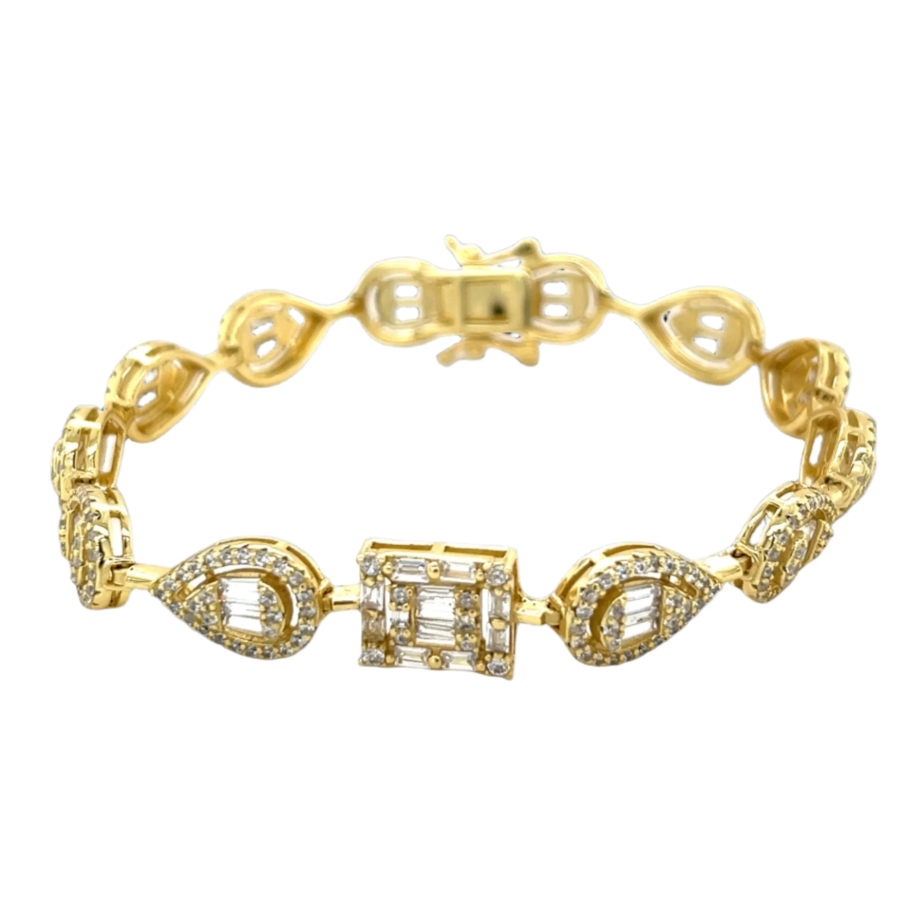 Sterling Teardrop Baguette Link Bracelet - C3128649