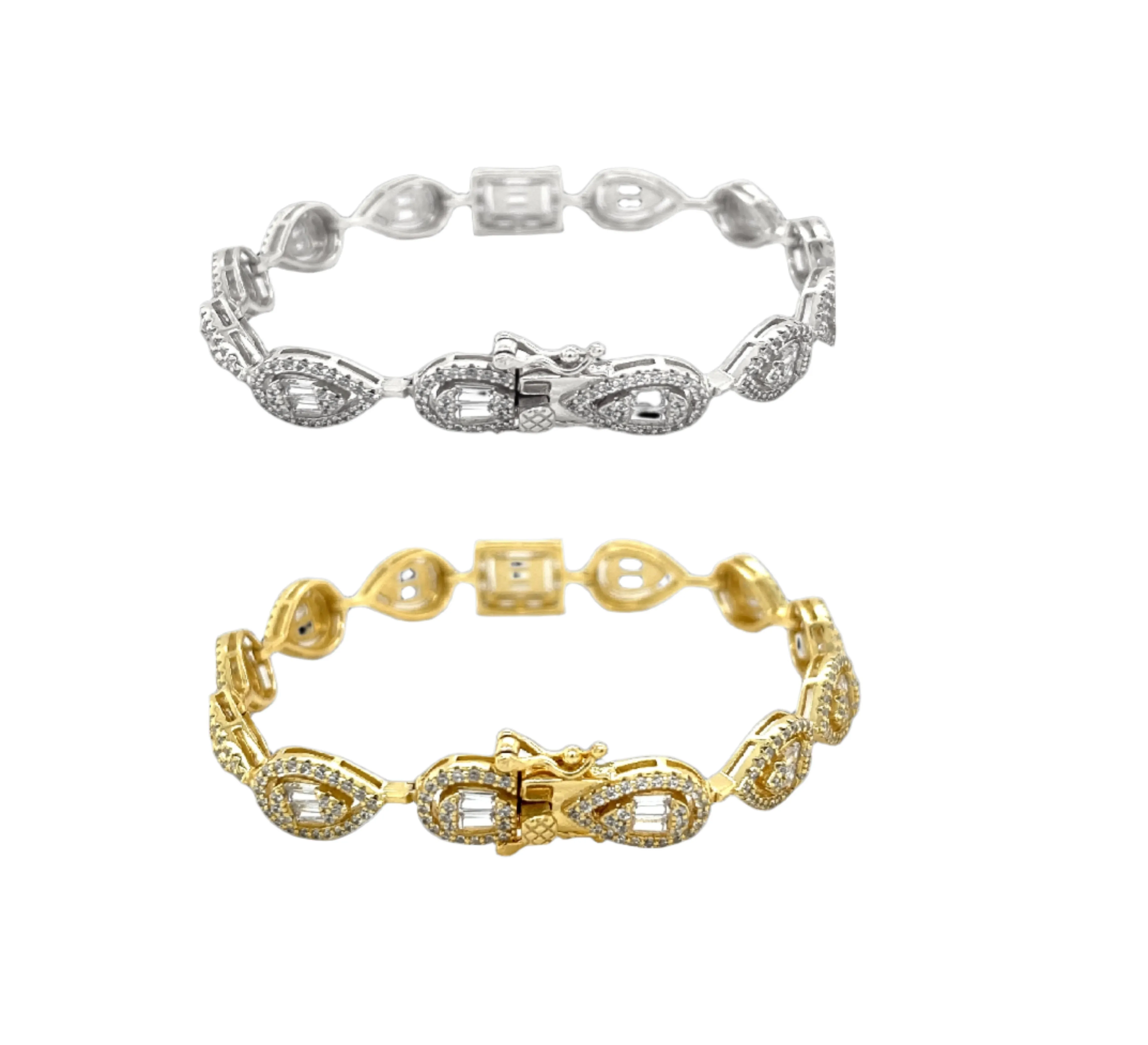 Sterling Teardrop Baguette Link Bracelet - C3128649