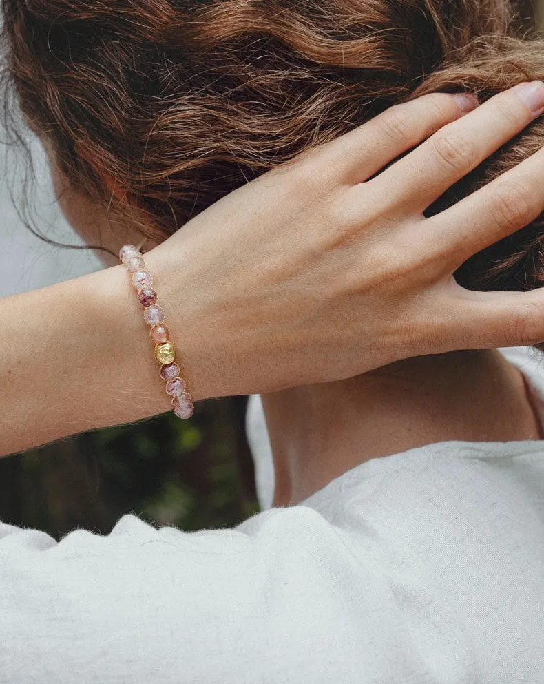 Strawberry Quartz 6mm Bracelet | Gold