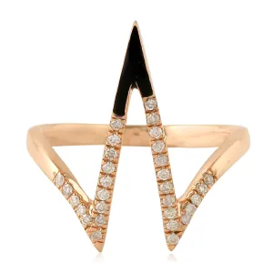 Studded Natural Diamond Pave Enamel V Shape Ring In 14K Rose Gold