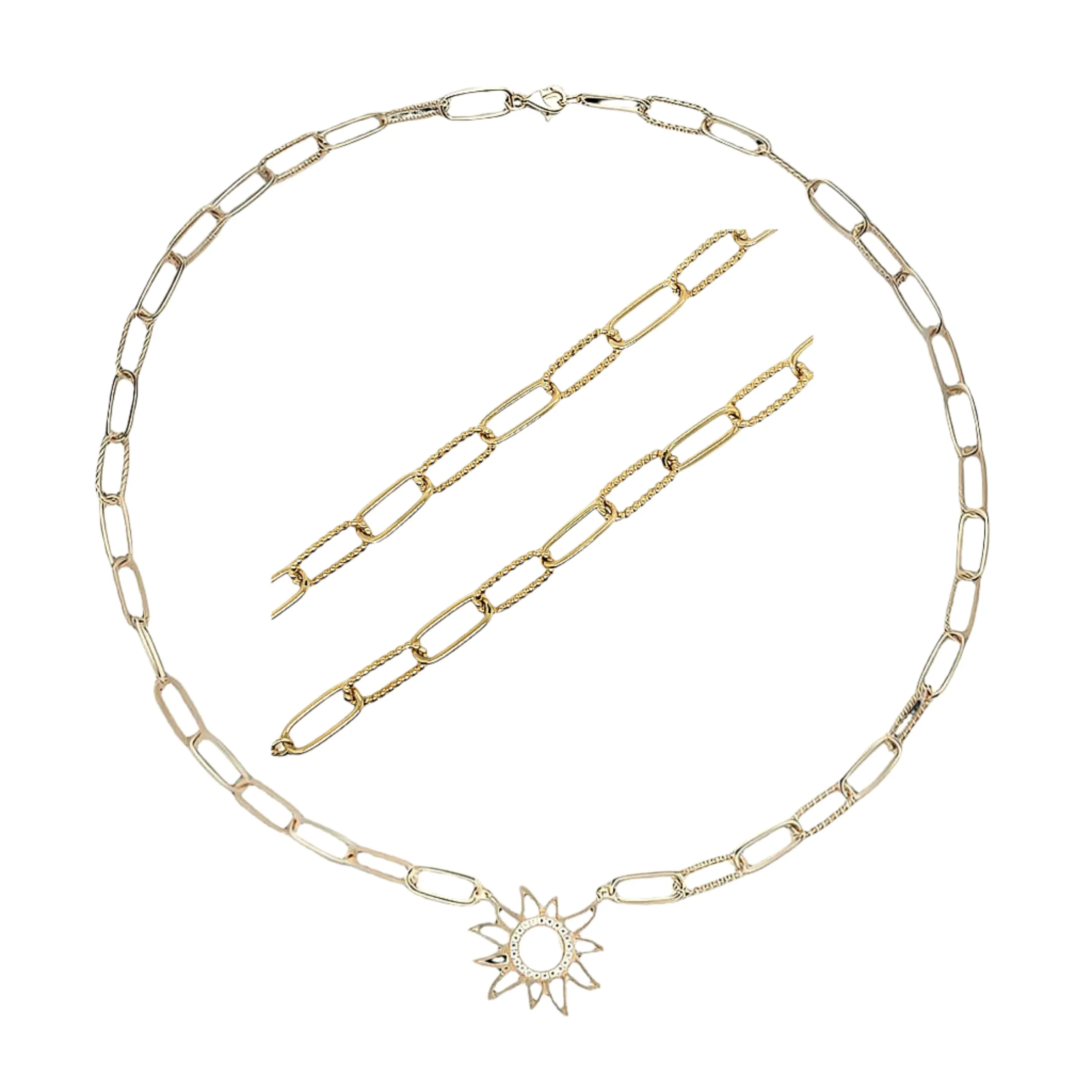 Stunning 14K Gold 0.18CT Moissanite 16" Sun Paperclip Necklace - G503693