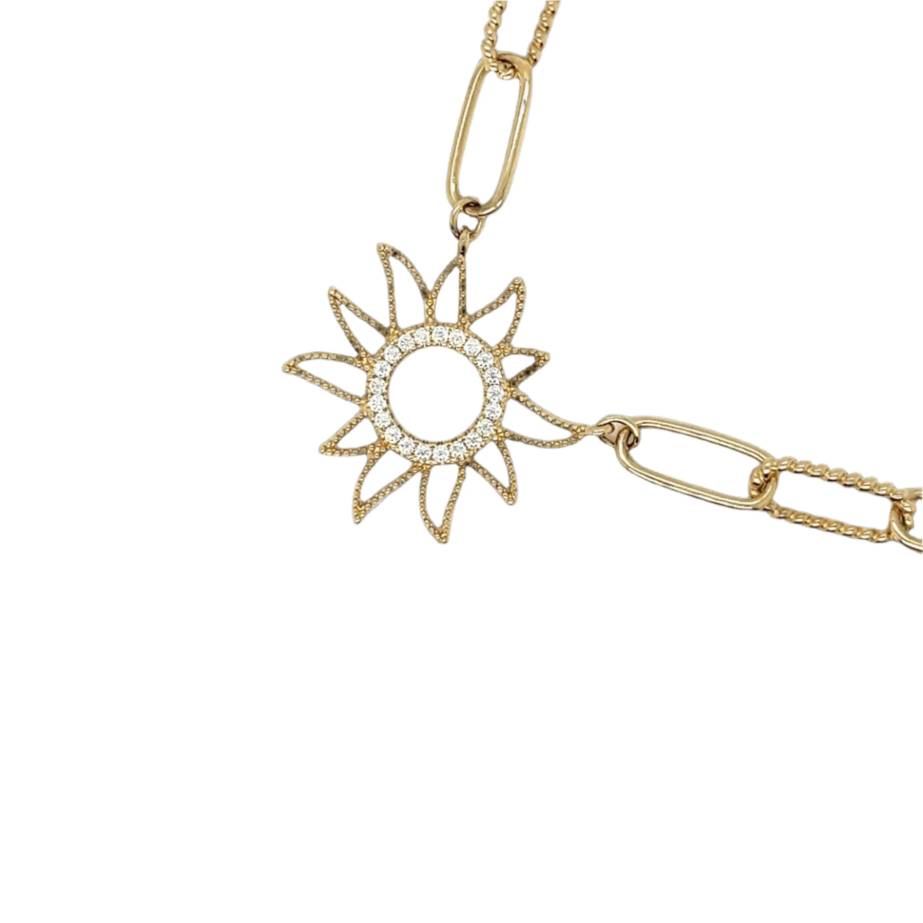 Stunning 14K Gold 0.18CT Moissanite 16" Sun Paperclip Necklace - G503693