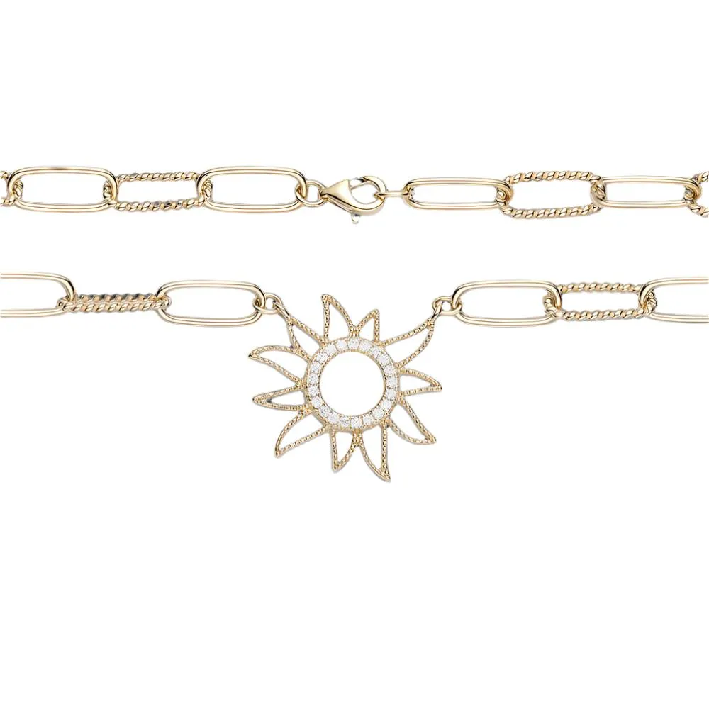Stunning 14K Gold 0.18CT Moissanite 16" Sun Paperclip Necklace - G503693