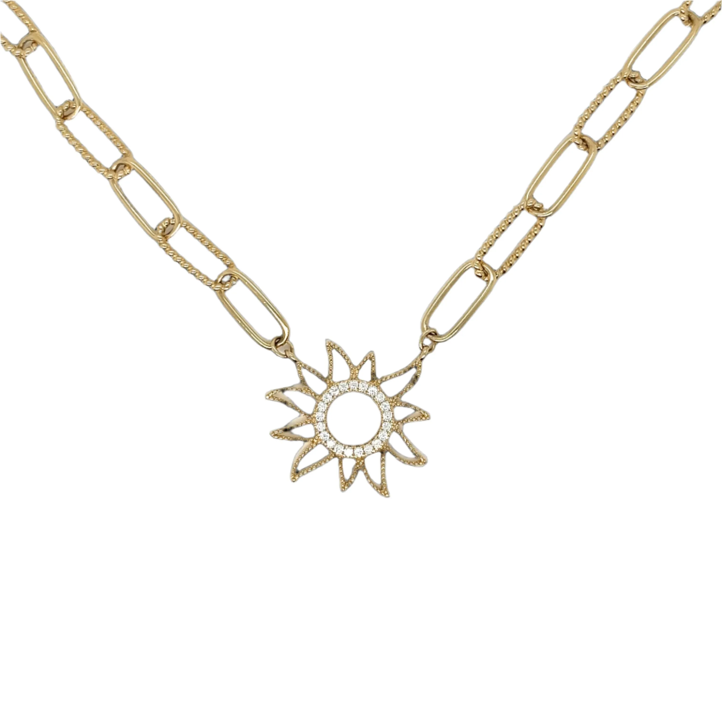 Stunning 14K Gold 0.18CT Moissanite 16" Sun Paperclip Necklace - G503693