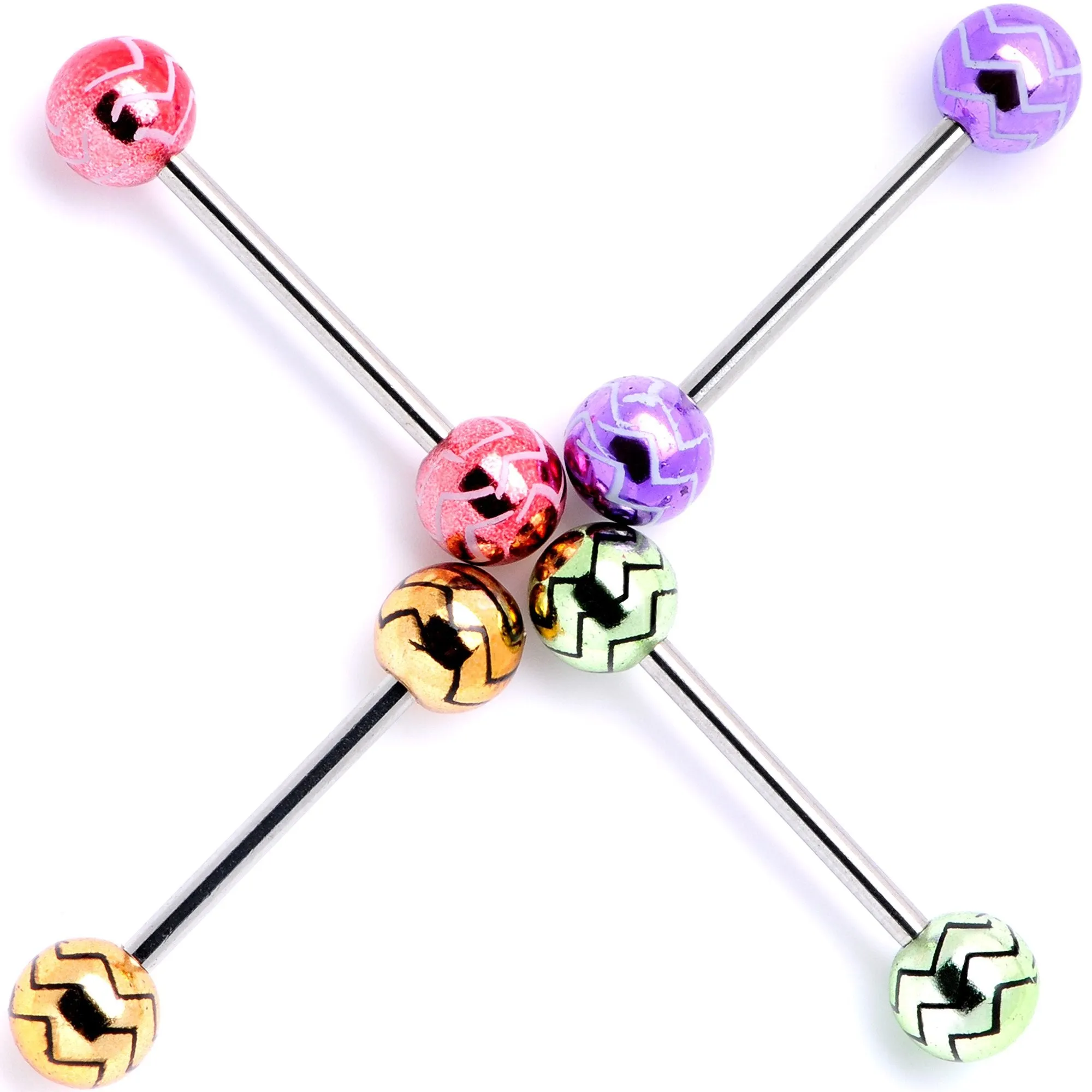Summer Party Zig Zag Barbell Tongue Ring Set of 4