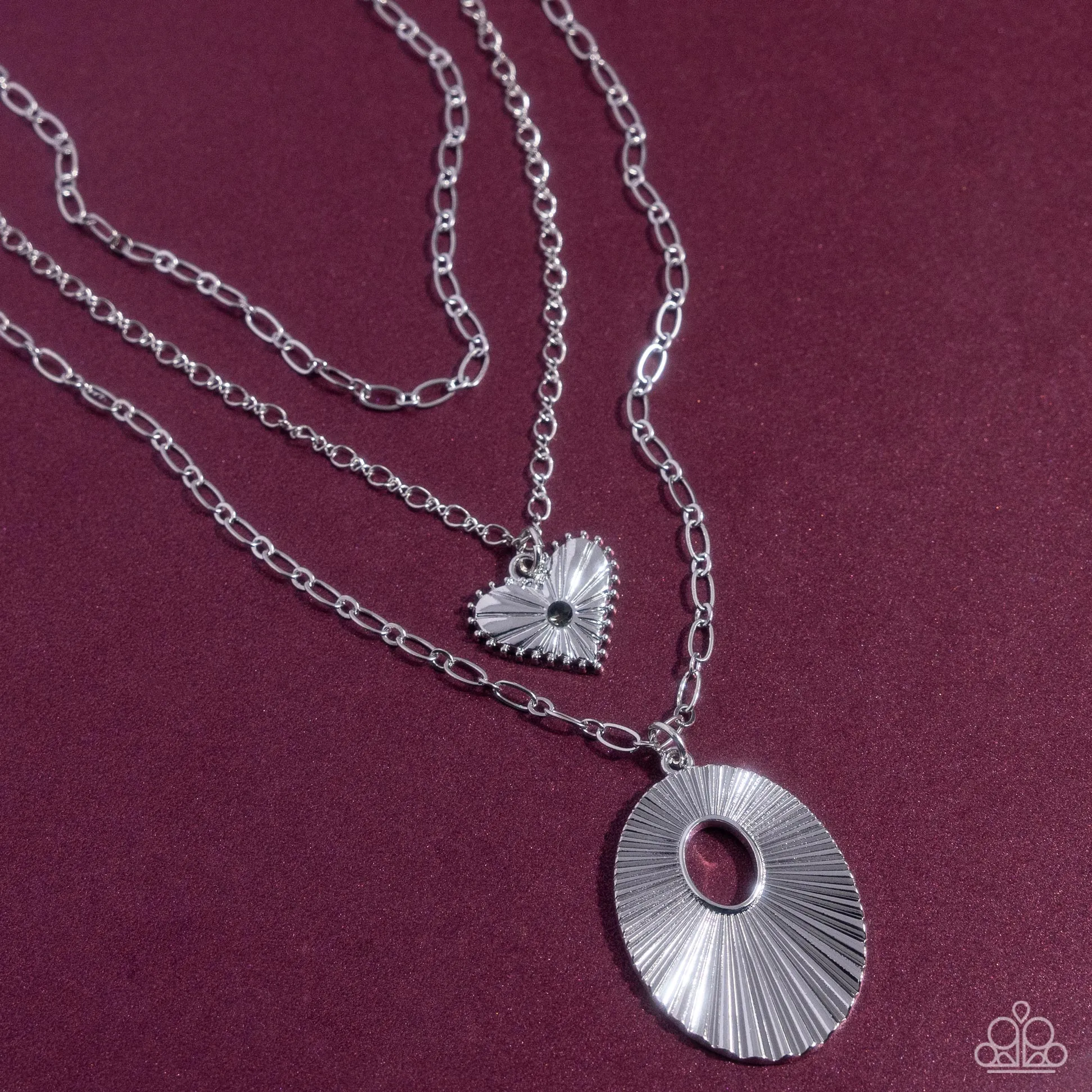 Sunburst Stage - Silver - Heart Tiered Paparazzi Short Necklace