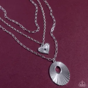 Sunburst Stage - Silver - Heart Tiered Paparazzi Short Necklace