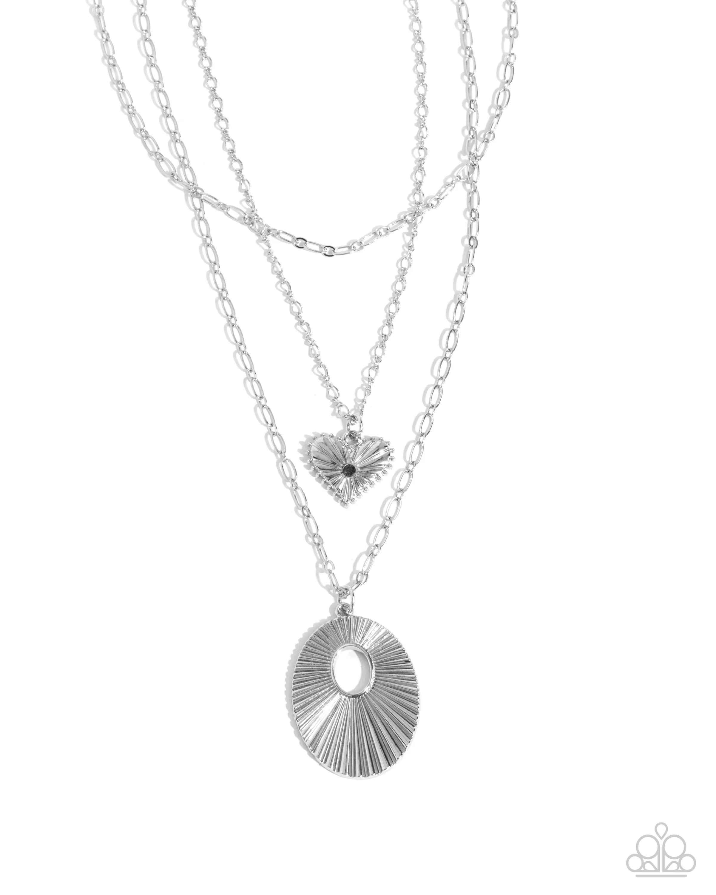 Sunburst Stage - Silver - Heart Tiered Paparazzi Short Necklace