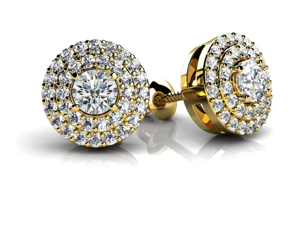 Surrounded By Diamonds Designer Stud Diamond Earrings with 1.09 ct. (2X0.35 ct. center diamonds)