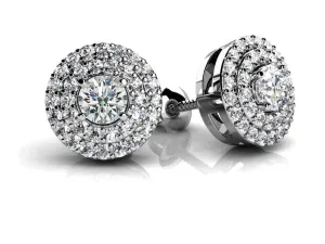 Surrounded By Diamonds Designer Stud Diamond Earrings with 1.09 ct. (2X0.35 ct. center diamonds)