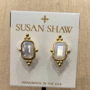 Susan Shaw: Gold Mother of Pearl Rectangle Stud Earrings
