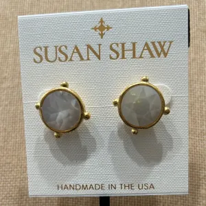 Susan Shaw:  Gold Mother of Pearl Round Stud Earrings