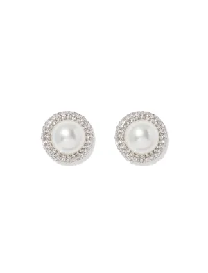 Sylvia Large Pearl & Stone Stud Earrings