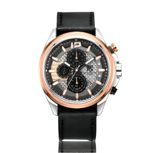 T5 Black Leather Strap Silver Dial Chronograph Quartz Watch for Gents - H3704G-A