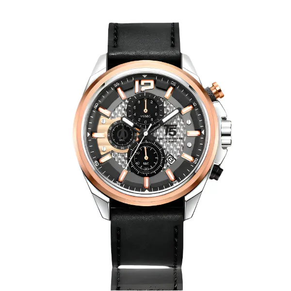 T5 Black Leather Strap Silver Dial Chronograph Quartz Watch for Gents - H3704G-A