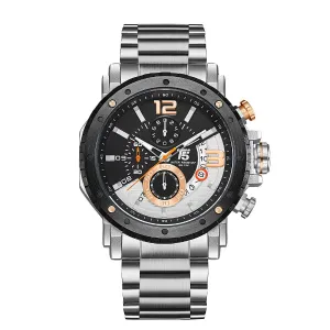 T5 Silver Stainless Steel Black Dial Chronograph Quartz Watch for Gents - H3746G-B
