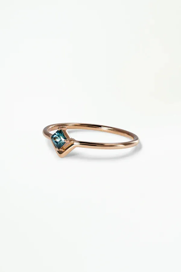 Teal Sapphire Small Princess Cut Nestled Ring - Size 7