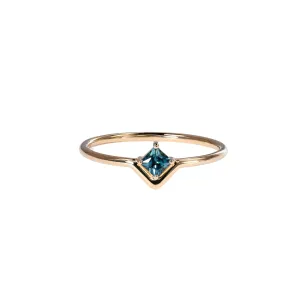 Teal Sapphire Small Princess Cut Nestled Ring - Size 7