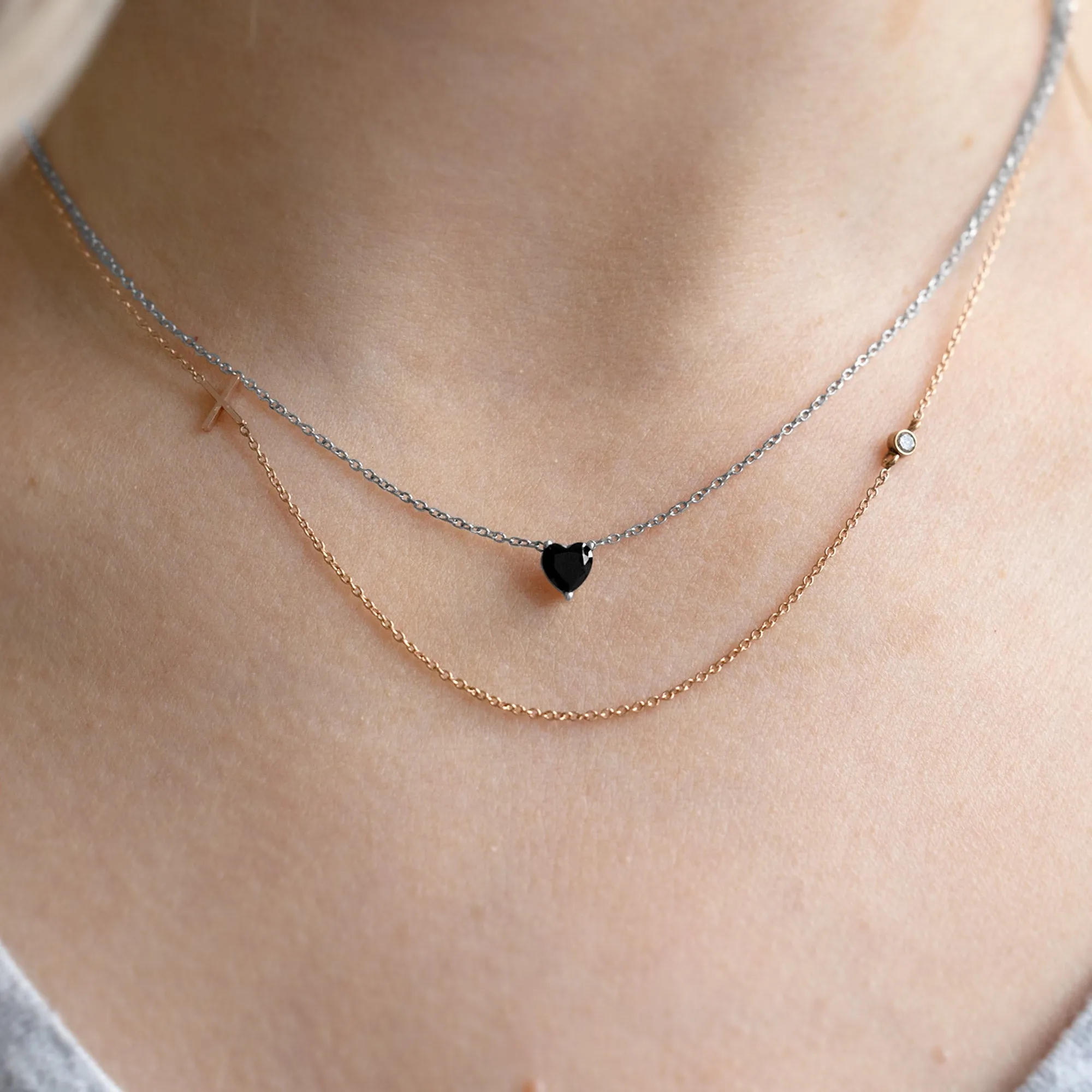 The Black Onyx Gemstone Heart Necklace | 10K White Gold