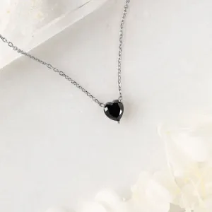 The Black Onyx Gemstone Heart Necklace | 10K White Gold