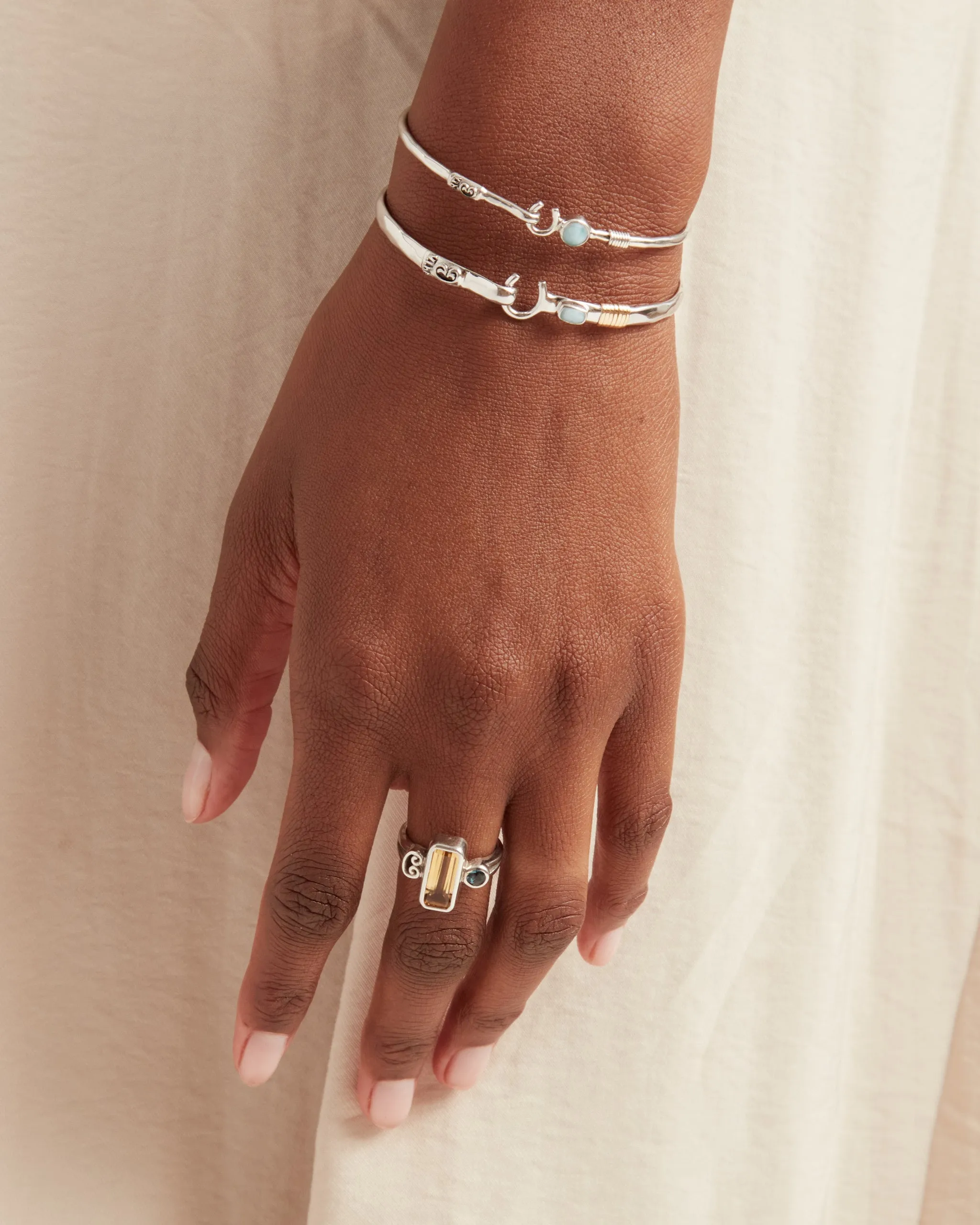 The Hook Bracelet with Stone, 4mm - Larimar