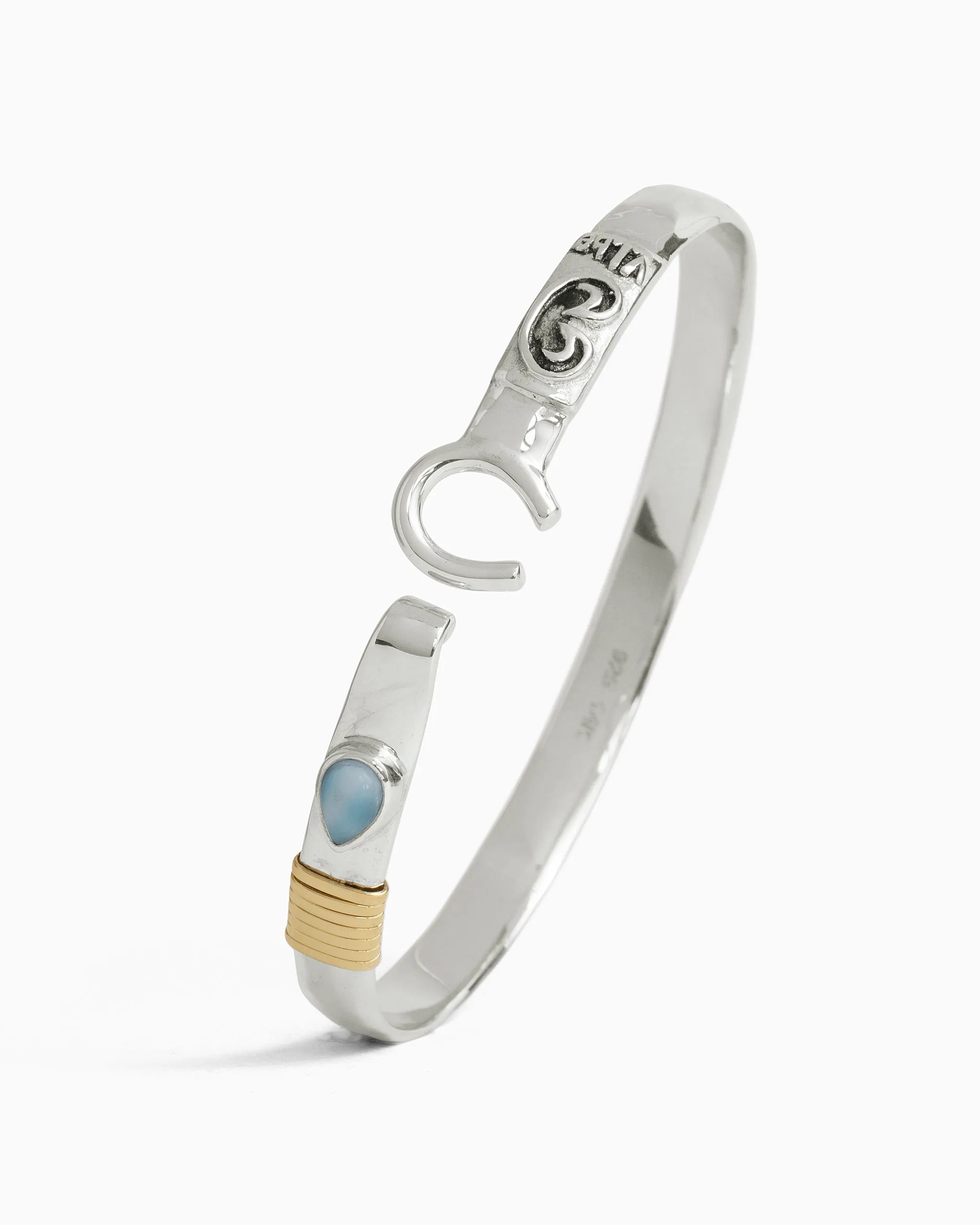 The Hook Bracelet with Teardrop Larimar, 6mm